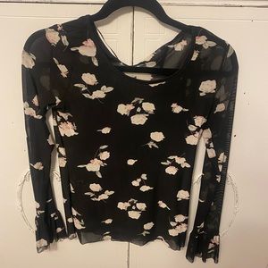 Mesh Black/Floral 70’s style top